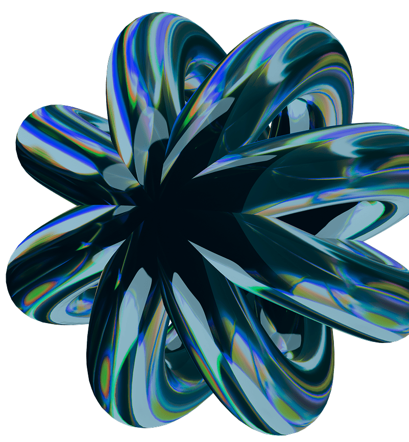 Abstract metallic swirl sculpture with vibrant colors and reflective surface.