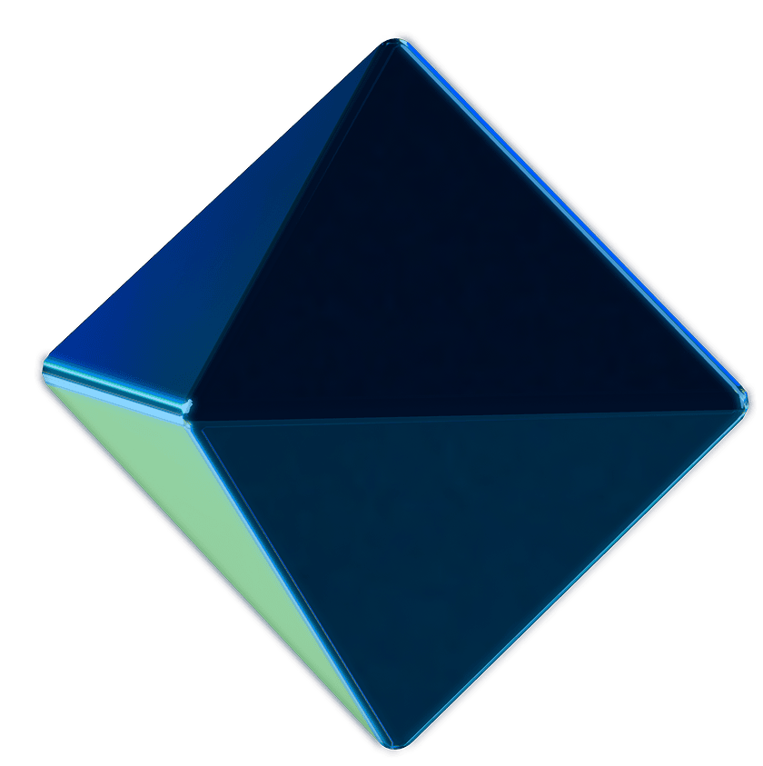 Blue geometric shape with glowing edges, modern design element for footer.